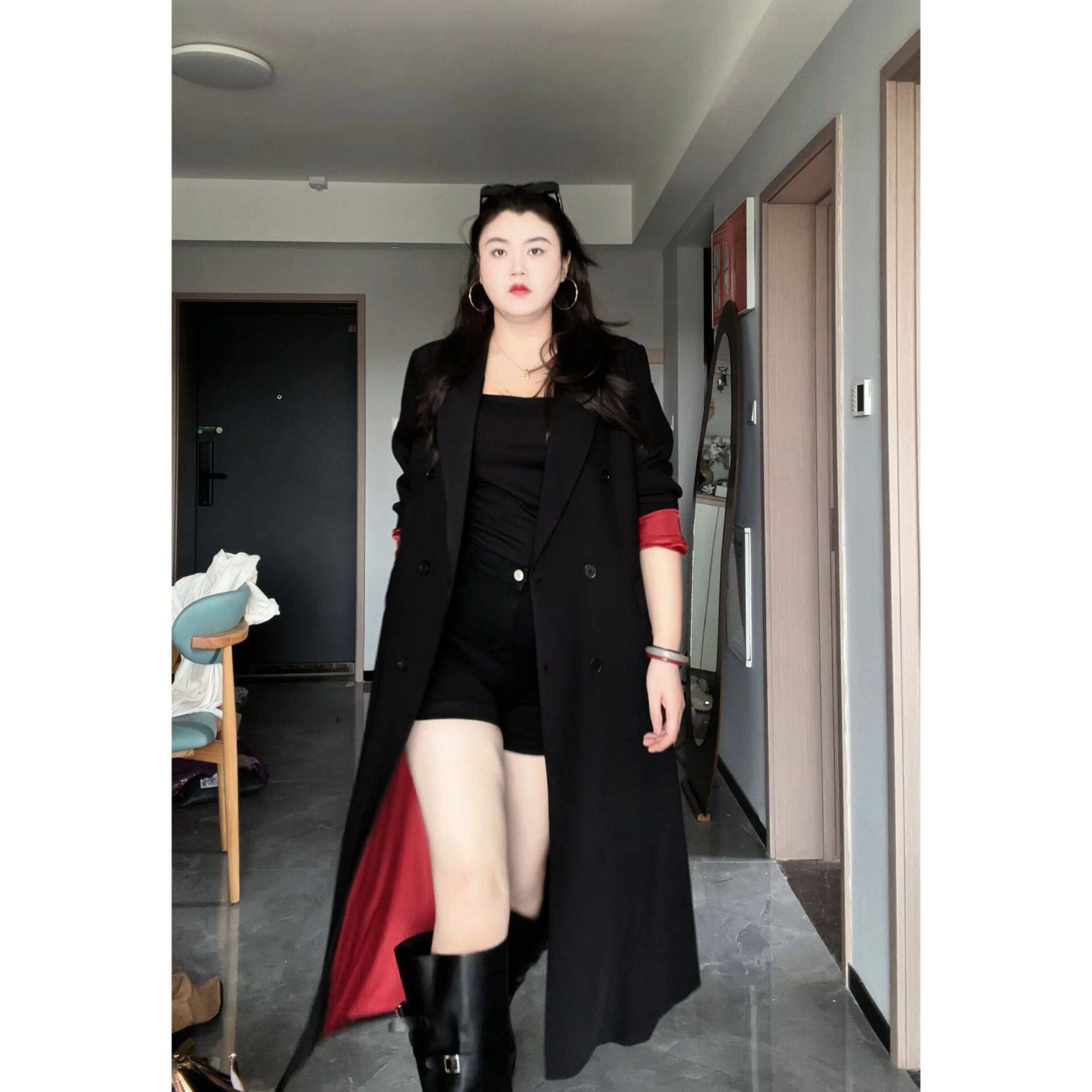 秋冬大码女装长款西装风衣外套胖mm200斤英伦风宽松大衣AA029款