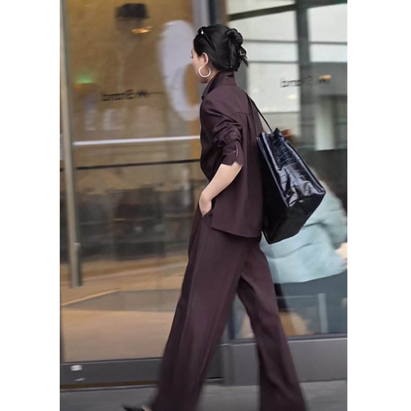 春季新款网红大码女装御姐风西衬衫阔腿裤套装胖mm休闲两件套2610