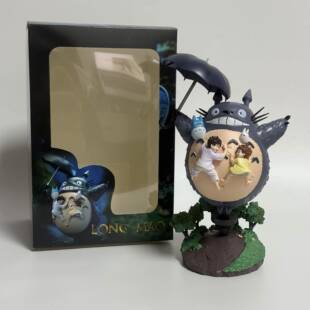 跨境外贸 撑伞龙猫 可爱温馨场景雕像 手办模型 盒装摆件现货