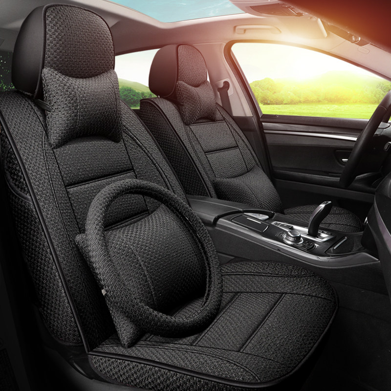 新大众凌渡高尔夫探岳宝来途观L汽车亚麻坐垫全包围四季通用座套