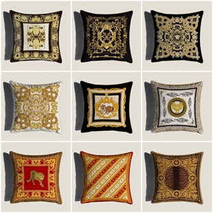 黑金色美杜莎毛绒抱枕套样板房靠枕客厅欧式沙发奢华靠垫双面印花