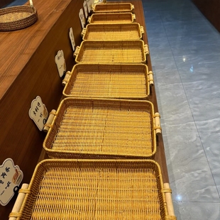 圆形藤编篮面包篮筐馒头筐椭圆仿藤编果篮摆摊陈列框烘焙展示托盘