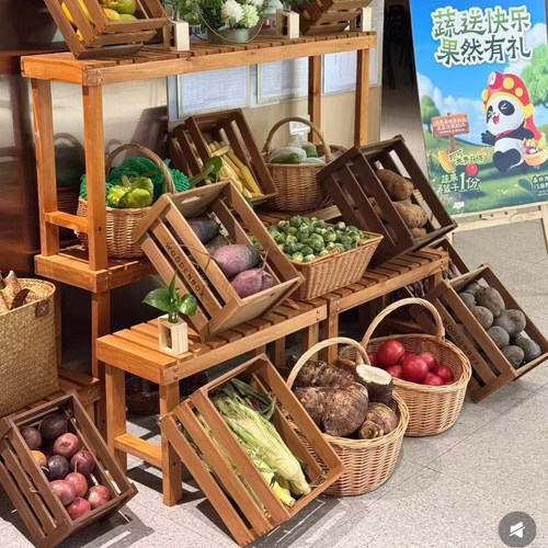 实木木箱木条板货架置物架长凳子架超市堆头木箱复古木框水果木盒