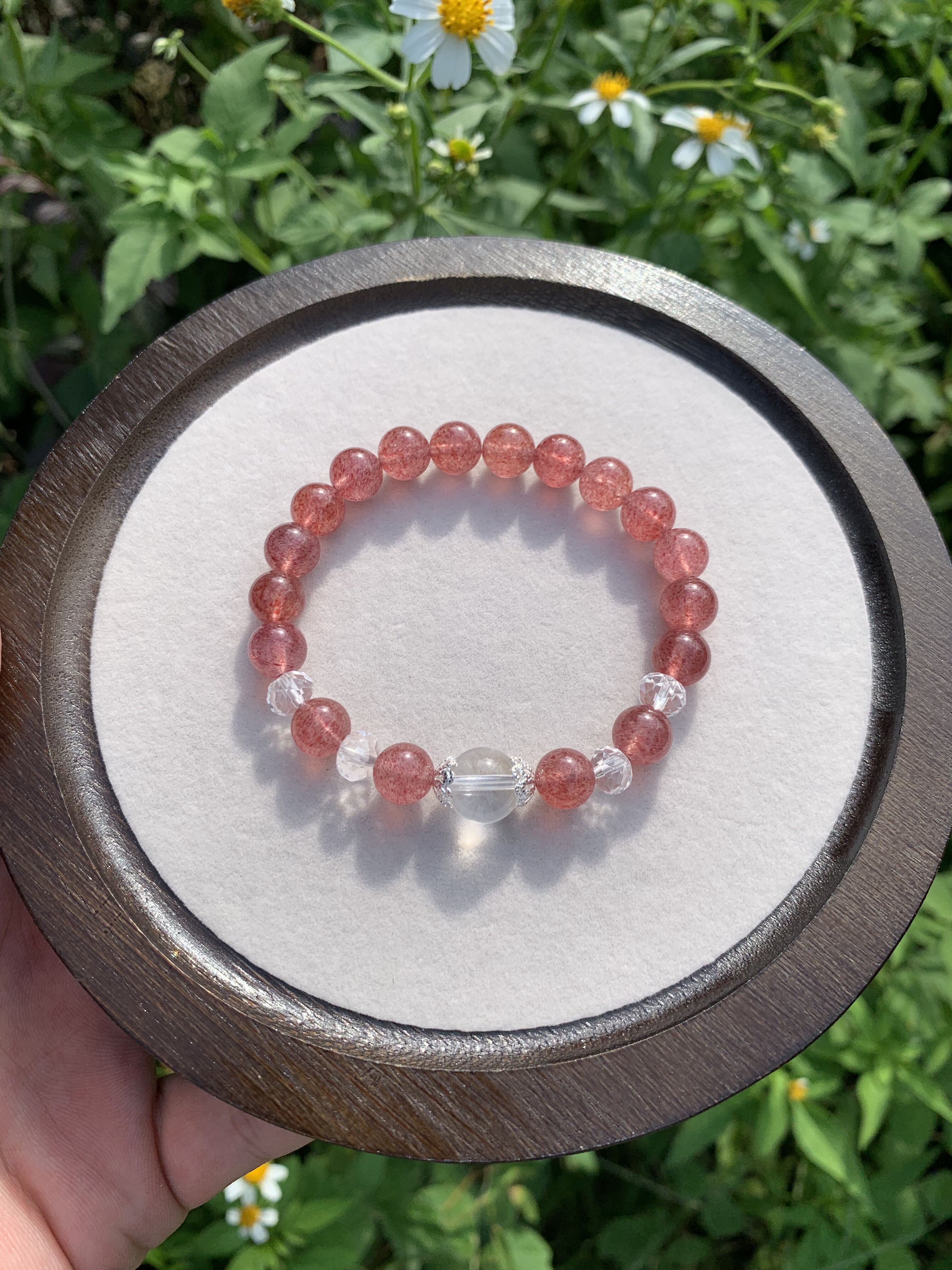 天然殷红草莓晶白水全净体白水晶DIY手链女款招桃花转运珠手串