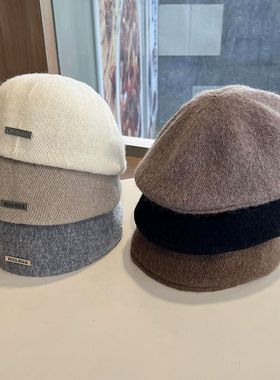 秋冬新款min标羊毛呢贝雷帽女时尚百搭显脸小画家帽子