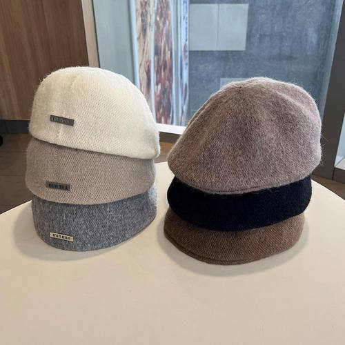 秋冬新款min标羊毛呢贝雷帽女时尚百搭显脸小画家帽子