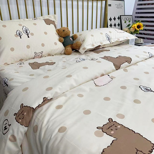 小树羊驼小碎花四件套被套床单炕单印花被罩纯棉40支斜纹柔软亲肤