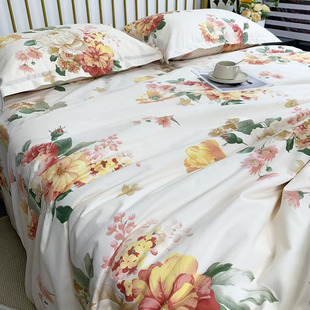 纯棉40s四件套100全棉被套2025新款床上用品床单被罩枕套大花炕单