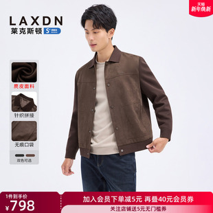 男装 莱克斯顿2025秋冬新款 后背针织 翻领夹克拼接外套 前身麂皮