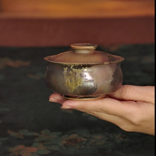 林峰老师 圆墩墩盖碗 雾面彩光109号 柴烧盖碗