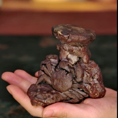 刘荣富老师   螃蟹   盖置 柴烧摆件