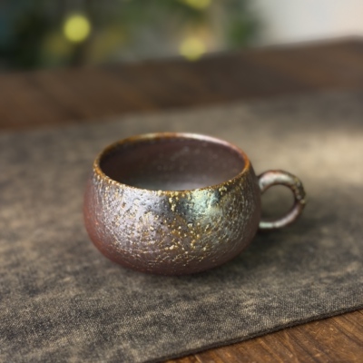 200ml圆口咖啡马克杯196号（支钉痕）金沙泥 林峰老师 柴烧茶杯