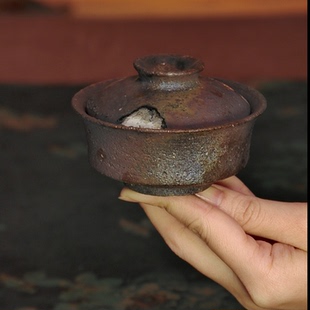 林峰老师 矿铁锈竹节盖碗 可养彩102 号 柴烧盖碗