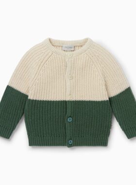 现货英国Baby Mori  有机棉针织开衫拼色毛衣精灵帽