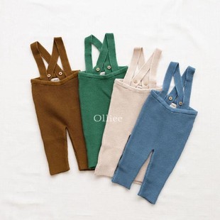 现货美国Fin 纯色针织毛线裤 婴儿有机棉背带裤 Vince 折扣款