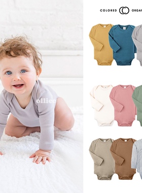 现货美国colored organics婴儿有机棉纯色长袖包屁衣和尚衣哈衣