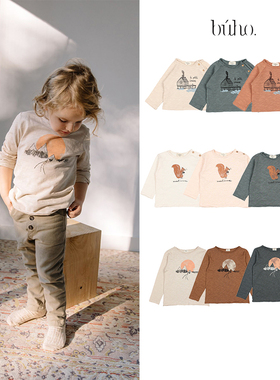 折扣款 现货西班牙Buho 婴儿男童女童有机棉宽松动物长袖上衣T恤
