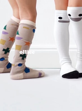 折扣款 现货法国Boxbo儿童几何图案可爱高筒袜搭配雨靴过膝高筒袜