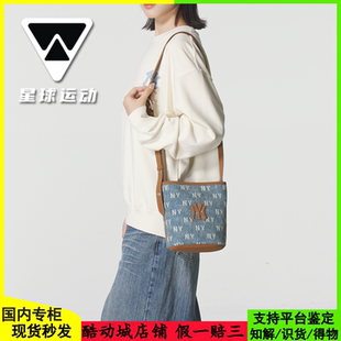 国内现货MLB男女25新款NY老花满印牛仔斜挎包水桶单肩包3ABMMV55N