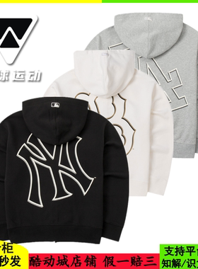 国内现货MLB外套男女NY镂空大标印花连帽拉链运动茄克3ATRB0544