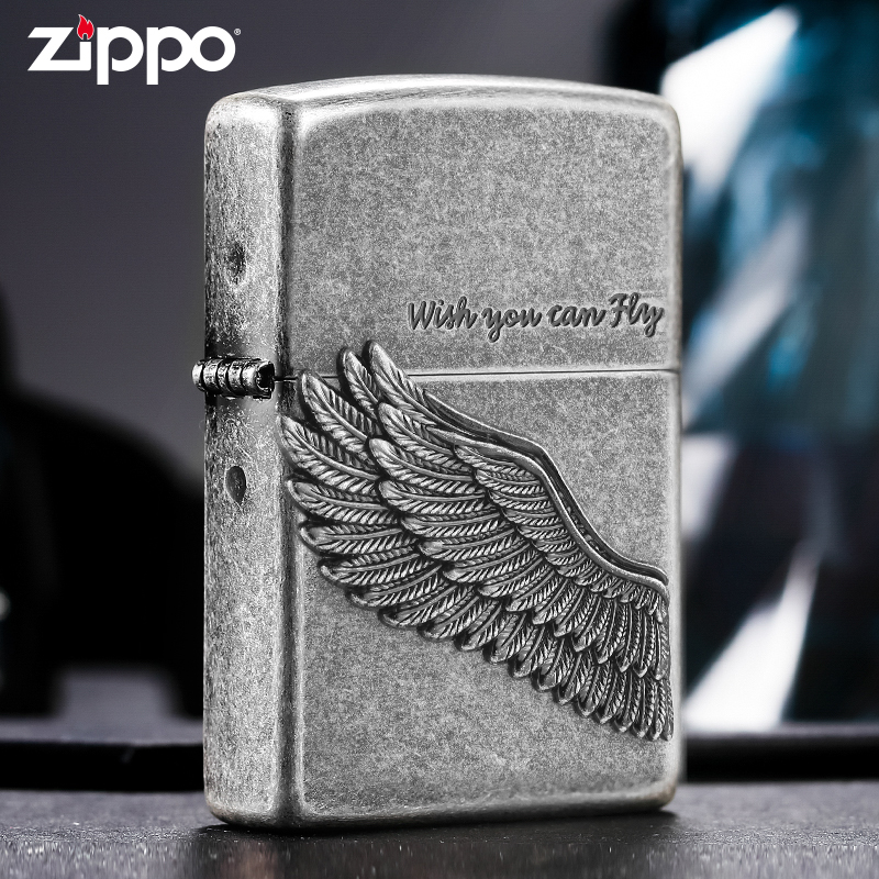 ZIPPO打火机正版正品收藏级限量版古银飞得更高翅膀男士煤油火机