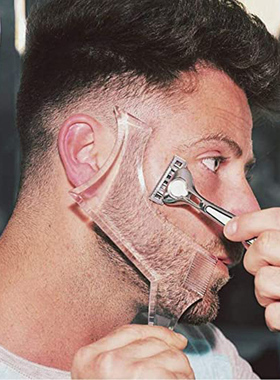 创意旋转胡须造型梳透明胡须尺男士护理梳鬓角络腮胡修剪轮廓工具