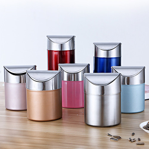 1.5L桌面迷你垃圾桶不锈钢摇盖家庭办公室梳妆台多色纸篓垃圾桶