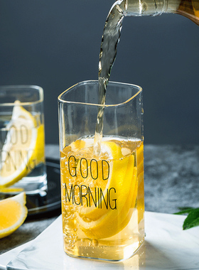 高硼硅方形字母果汁杯GoodMorning牛奶咖啡玻璃杯办公室花茶杯