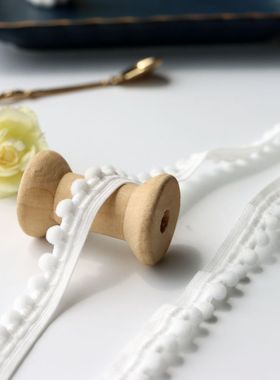 白色精细小绒球弹力蕾丝服装花边辅料手工材料 娃衣袖子制衣辅料