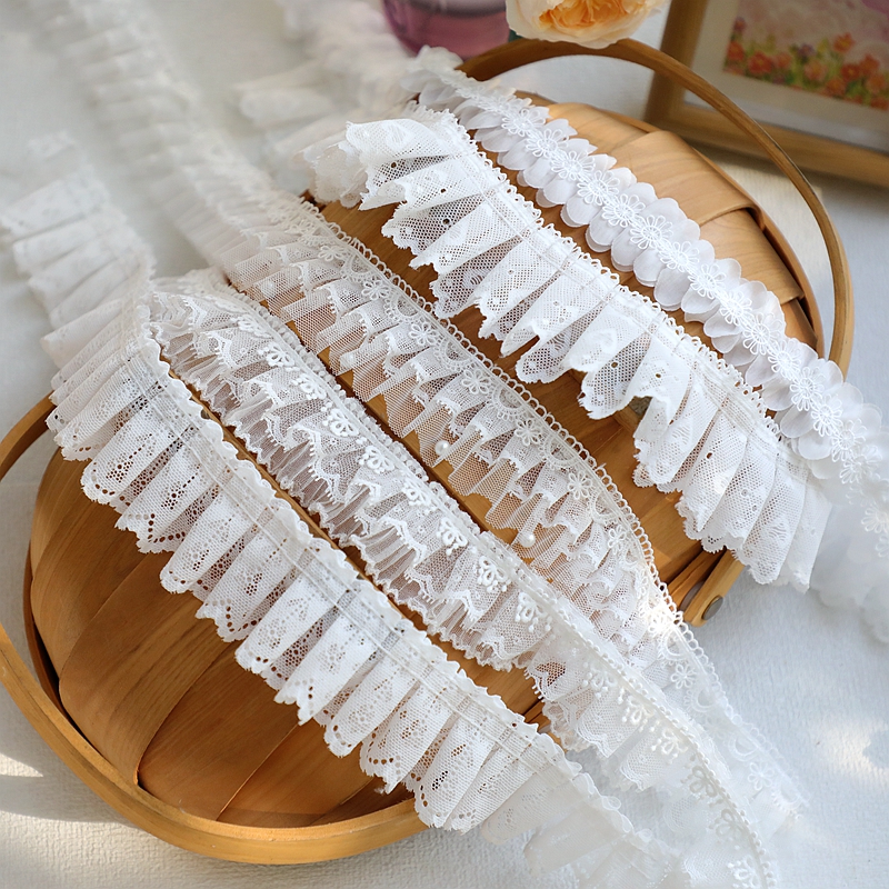 高端品质定制皱褶手工diy蕾丝花边辅料服装娃衣服袖领子窗帘装饰