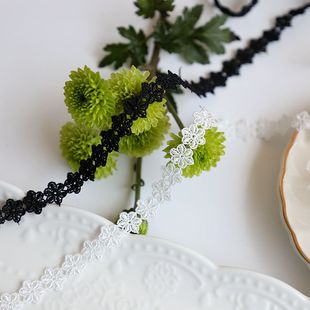 小櫻花臺(tái)產(chǎn)精細(xì)細(xì)線水溶刺繡黑色白色 長供娃衣花邊輔料 一米價(jià)
