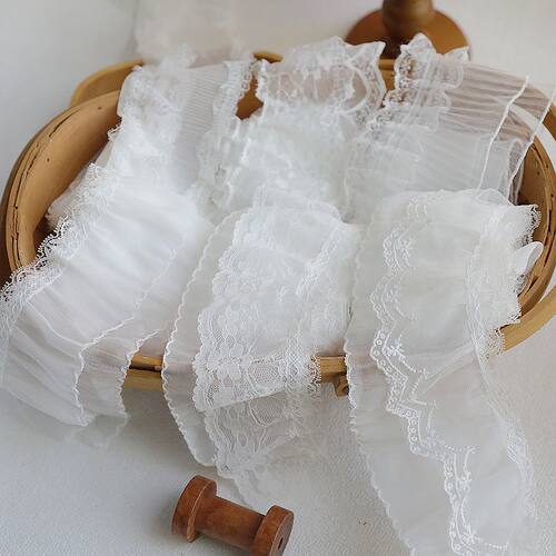 白色双层拼接 仙蕾丝花边辅料手工DIY褶皱裙边衣服窗帘床单装饰边