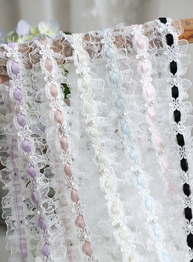 洛丽塔白色蕾丝花边辅料裙摆装饰 串带珍珠花边窗帘帽子娃衣材料