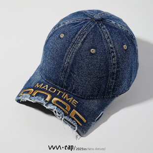 WNCAP韩国潮牌小众断帽檐棒球帽女个性 街头水洗毛边牛仔鸭舌帽男