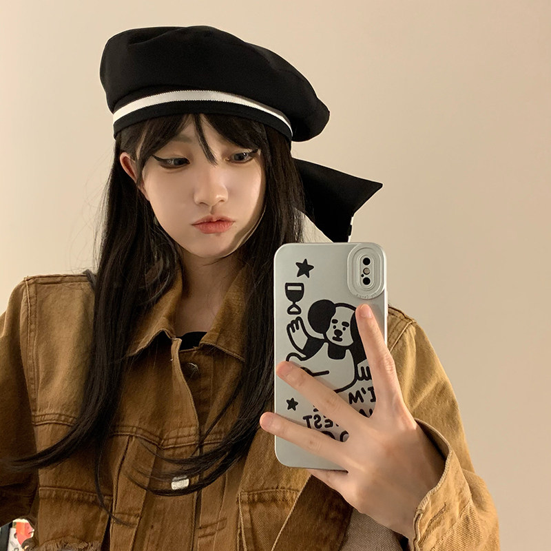 wn日系学院风蝴蝶结贝雷帽女水手帽jk甜美可爱学生画家帽子显脸小