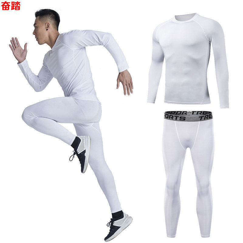 白色弹力训练足球打底速干健身服