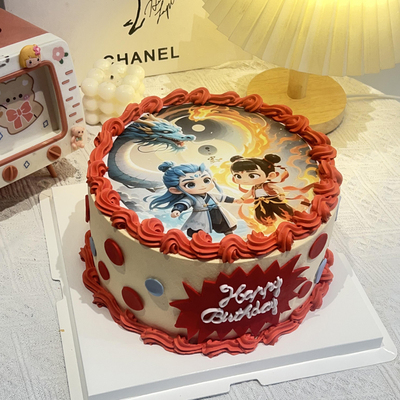 热销款哪咤儿童生日蛋糕装饰哪吒敖丙糯米纸创意个性烘焙打印定制