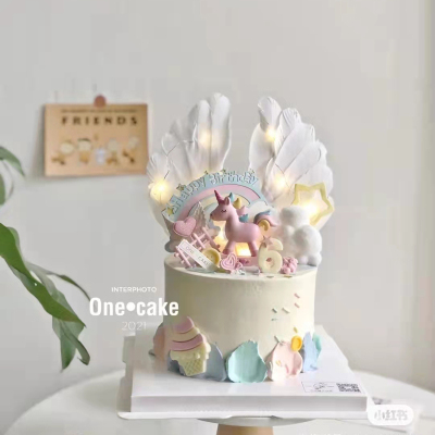 生日蛋糕装饰木马独角兽摆件