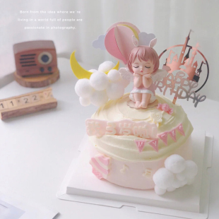 周岁女宝宝派对创意生日蛋糕装 饰安妮公主许愿祈祷女孩天使摆件