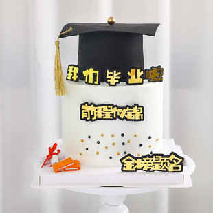 毕业季蛋糕装饰博士帽子金榜题名前程似锦我们毕业啦插牌插件配件