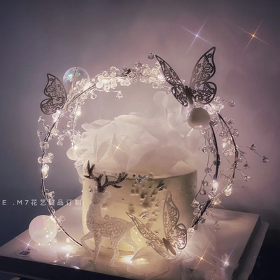 网红女款水晶圆环蝴蝶生日蛋糕