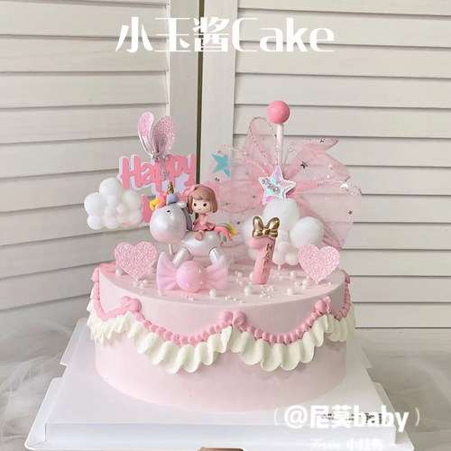 蛋糕装饰可爱小马大头独角兽女孩