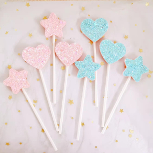 饰插件 梦幻粉蓝爱心五角星蛋糕装 烘焙生日蛋糕款 百搭甜品台5只装