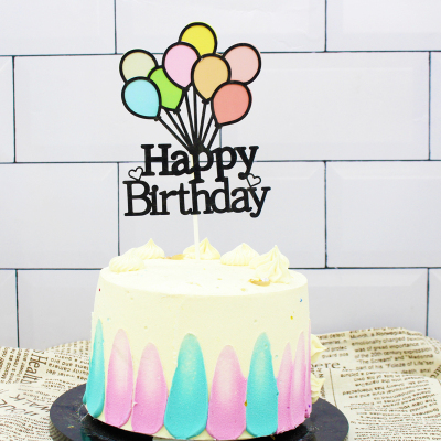 生日派对甜品台插牌气球蛋糕装饰