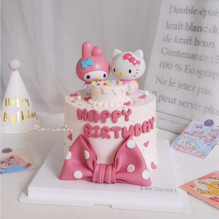 饰摆件粉色蓝色hellokitty 小女孩KT猫凯蒂猫儿童周岁生日蛋糕装