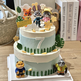 疯狂动物城儿童生日蛋糕装饰摆件小兔朱迪警官尼克狐狸6件套玩偶