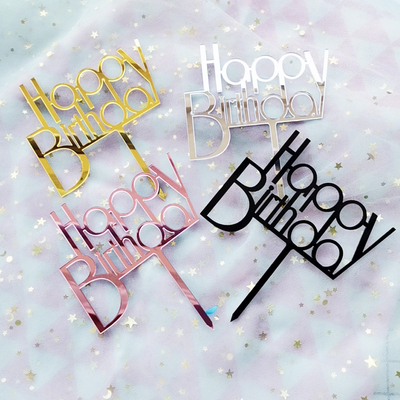 网红圆型字母happy镜面生日蛋糕