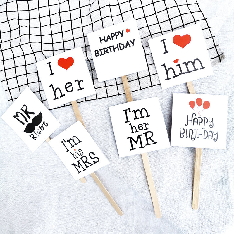 网红生日蛋糕装饰插件简约生日快乐英文插牌白色正方形卡片插卡