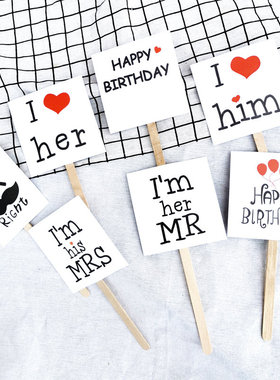 网红生日蛋糕装饰插件简约生日快乐英文插牌白色正方形卡片插卡