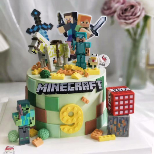我的世界生日蛋糕甜品台DIY史蒂夫乐高拼装卡通积木烘焙插件装饰